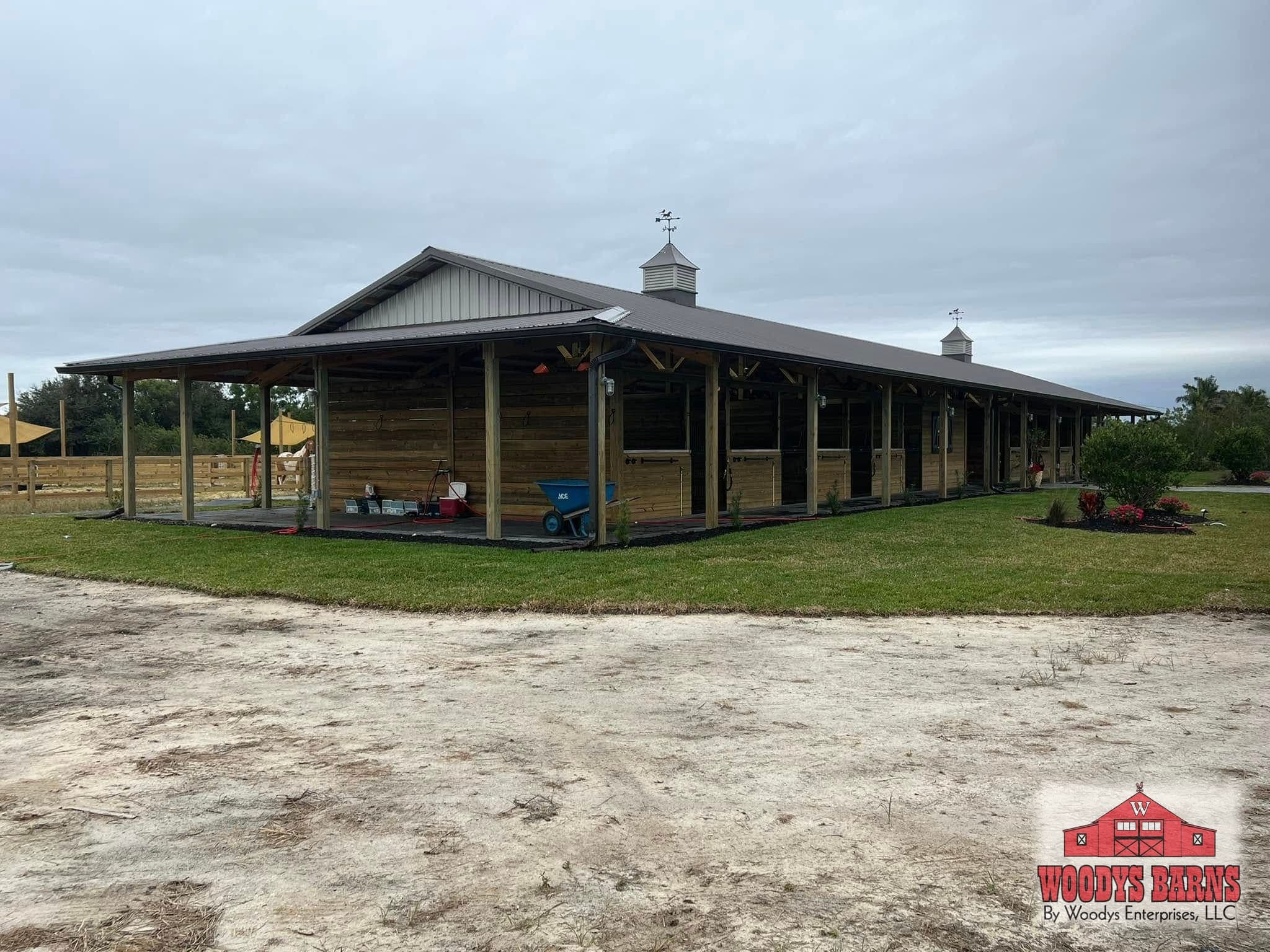 The Urbina Shed Row, a shed row built by Woodys Barns in Florida