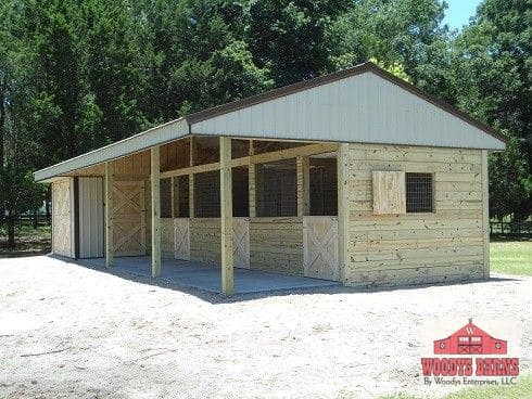 A shed row built by Woodys Barns in Florida