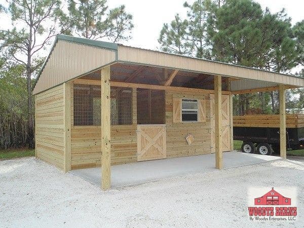 A shed row built by Woodys Barns in Florida