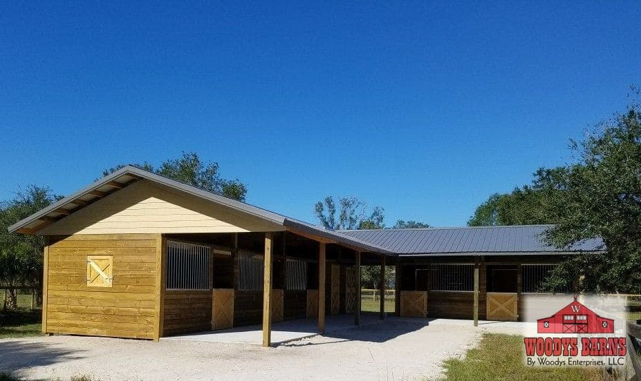 A shed row built by Woodys Barns in Florida