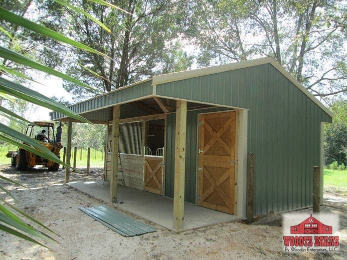 A shed row built by Woodys Barns in Florida
