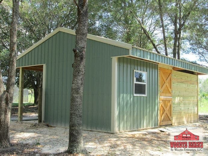 A shed row built by Woodys Barns in Florida