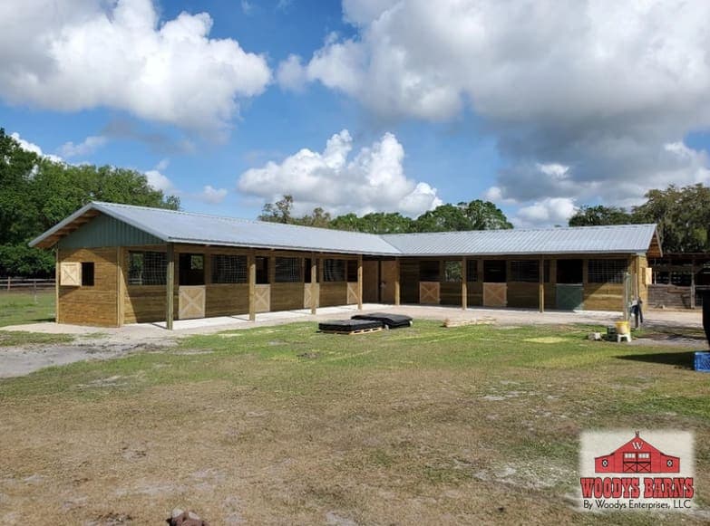A shed row built by Woodys Barns in Florida