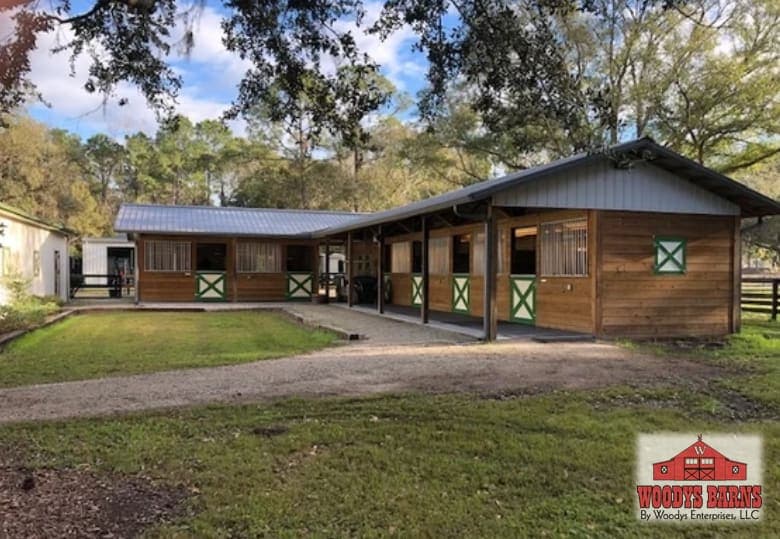 A shed row built by Woodys Barns in Florida