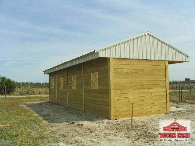 A shed row built by Woodys Barns in Florida