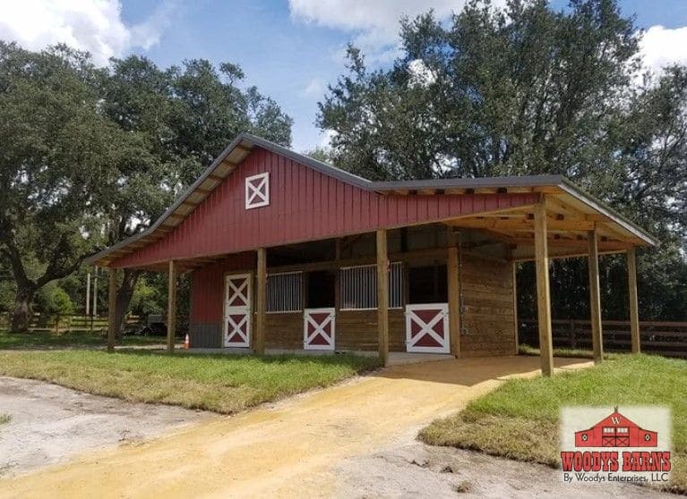 A shed row built by Woodys Barns in Florida